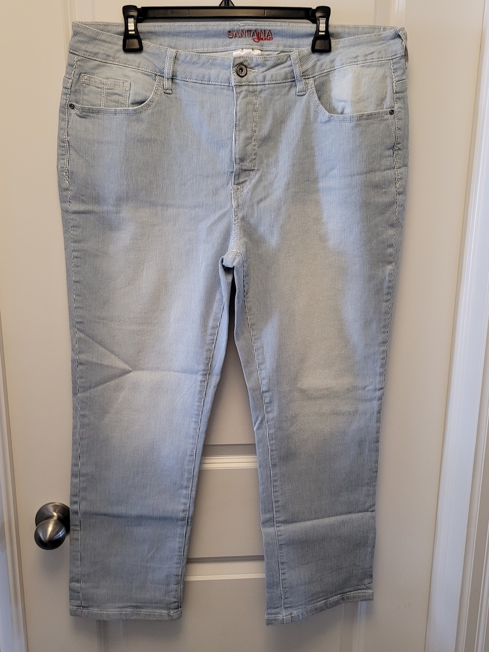 Santana Jeans Size 16 NWOT White Blue Pinstripe Straight Leg Denim